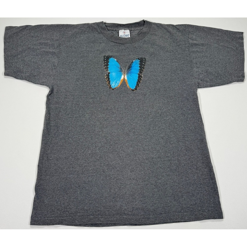 Vintage Alore Mens M Gray Butterfly Graphic Print T Shirt Cotton USA Made